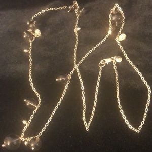 J Crew gold tone chain necklace. Smoky glass & rhinestone teardrop beads 32 in